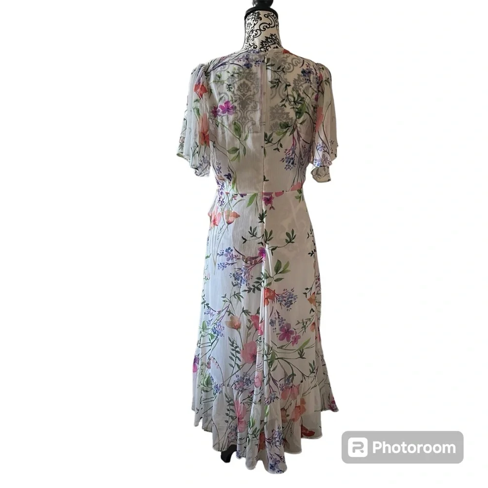 Calvin Klein Floral High-Low Faux Wrap Dress - Picture 11 of 12